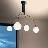 White Chandelier Pendant for Living Room with Arch Iron Shade and Milk Glass Balls - This 4-Head Living Room Chandelier White Hanging Pendant will add a modern touch to any space. At 25" and above, this ceiling light is perfect for lar